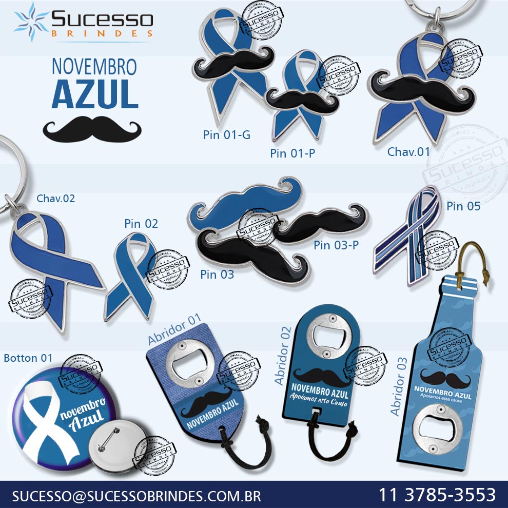 Campanha promocional, novembro azul, lacinho azul da consciência contra câncer de próstata.